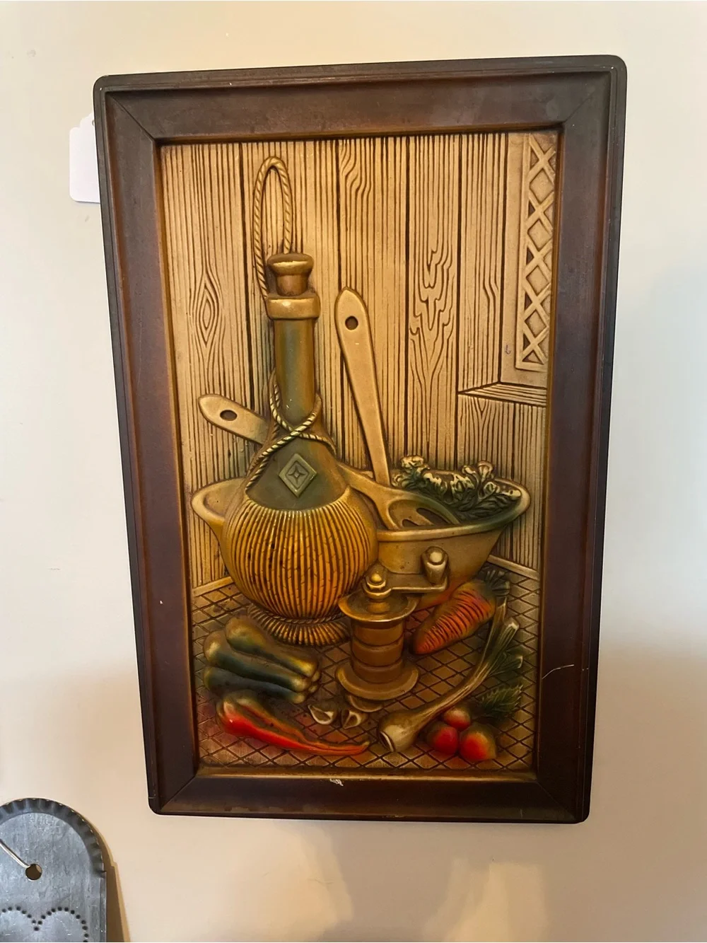 MCM Kitchen Still Life Wall Plaque in Brown and Gold
